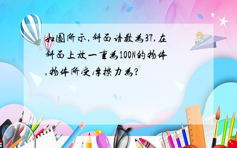 如图所示,斜面请教为37,在斜面上放一重为100N的物体,物体所受摩擦力为?