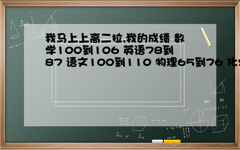 我马上上高二拉,我的成绩 数学100到106 英语78到87 语文100到110 物理65到76 化学70到80 生物等