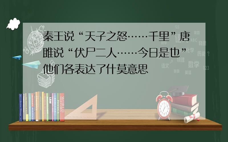 秦王说“天子之怒……千里”唐雎说“伏尸二人……今日是也”他们各表达了什莫意思