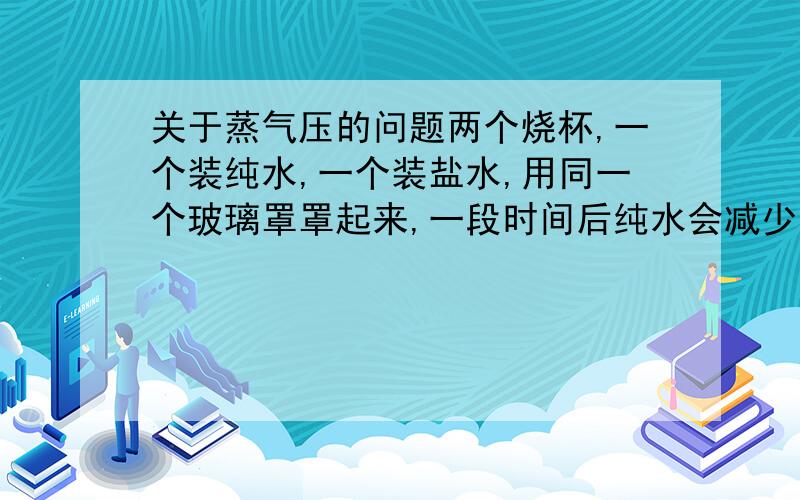 关于蒸气压的问题两个烧杯,一个装纯水,一个装盐水,用同一个玻璃罩罩起来,一段时间后纯水会减少,盐水会增加,最终纯水全部没