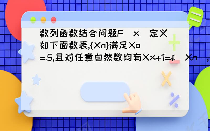 数列函数结合问题F（x）定义如下面数表,{Xn}满足Xo=5,且对任意自然数均有Xx+1=f（Xn）,则X2010=?X