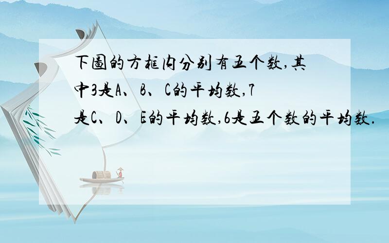 下图的方框内分别有五个数,其中3是A、B、C的平均数,7是C、D、E的平均数,6是五个数的平均数.