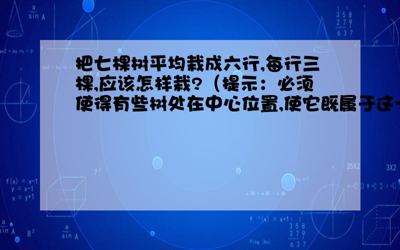 把七棵树平均栽成六行,每行三棵,应该怎样栽?（提示：必须使得有些树处在中心位置,使它既属于这一行,也属于那一行,甚至属于