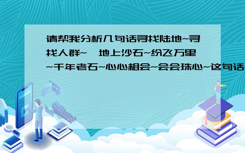 请帮我分析几句话寻找陆地~寻找人群~`地上沙石~纷飞万里~千年老石~心心相会~会会珠心~这句话是曾经一个朋友对我的评价~