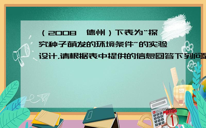 （2008•德州）下表为“探究种子萌发的环境条件”的实验设计，请根据表中提供的信息回答下列问题： 培养皿编号 种子的数量