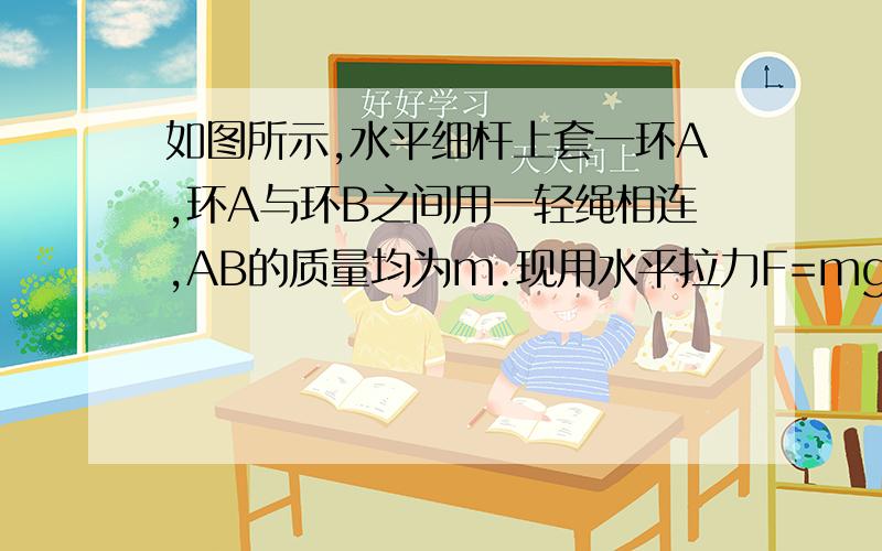 如图所示,水平细杆上套一环A,环A与环B之间用一轻绳相连,AB的质量均为m.现用水平拉力F=mg