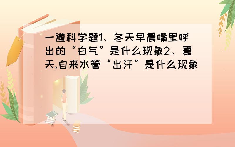 一道科学题1、冬天早晨嘴里呼出的“白气”是什么现象2、夏天,自来水管“出汗”是什么现象