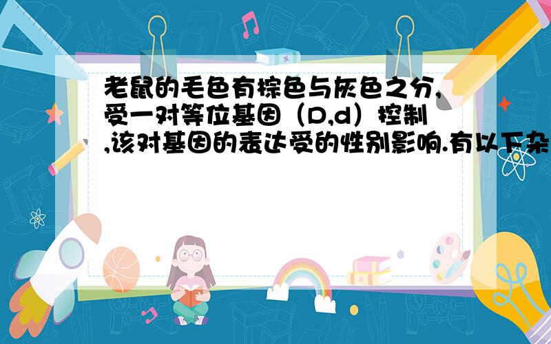 老鼠的毛色有棕色与灰色之分,受一对等位基因（D,d）控制,该对基因的表达受的性别影响.有以下杂交实验.棕色雌鼠×棕色雄鼠