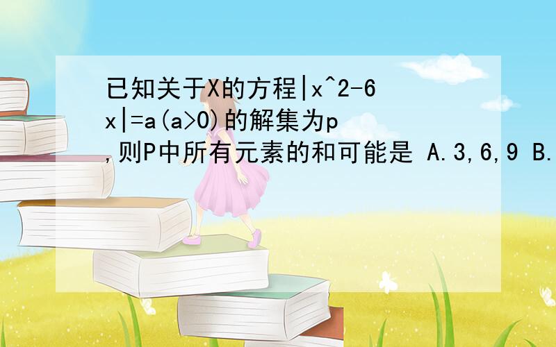 已知关于X的方程|x^2-6x|=a(a>0)的解集为p,则P中所有元素的和可能是 A.3,6,9 B.6,