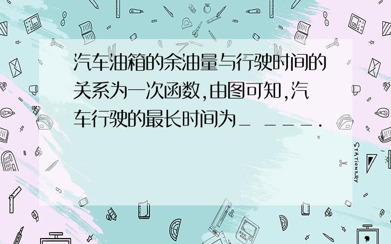 汽车油箱的余油量与行驶时间的关系为一次函数,由图可知,汽车行驶的最长时间为_ ___.