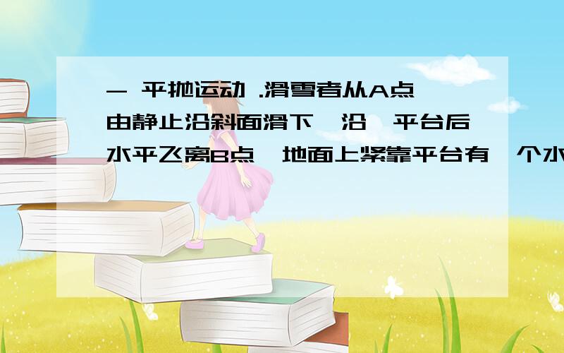 - 平抛运动 .滑雪者从A点由静止沿斜面滑下,沿一平台后水平飞离B点,地面上紧靠平台有一个水平台阶,空间几何尺度如图所示