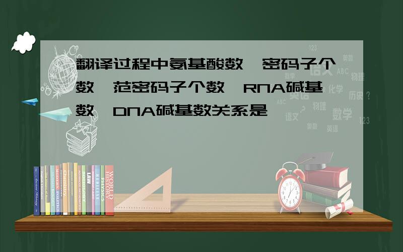 翻译过程中氨基酸数,密码子个数,范密码子个数,RNA碱基数,DNA碱基数关系是