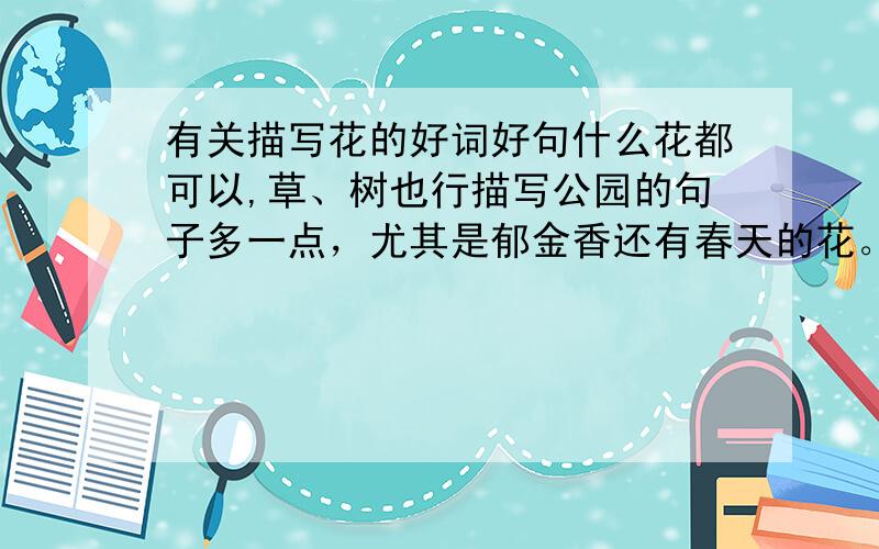 有关描写花的好词好句什么花都可以,草、树也行描写公园的句子多一点，尤其是郁金香还有春天的花。有没有词无所谓,句子多一些。