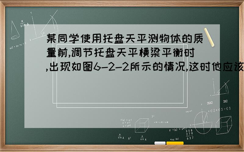 某同学使用托盘天平测物体的质量前,调节托盘天平横梁平衡时,出现如图6-2-2所示的情况,这时他应该怎样操作