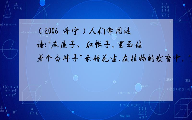 （2006•济宁）人们常用谜语：“麻屋子、红帐子，里面住着个白胖子”来猜花生．在植物的发育中，“麻屋子”、“红帐子”、“