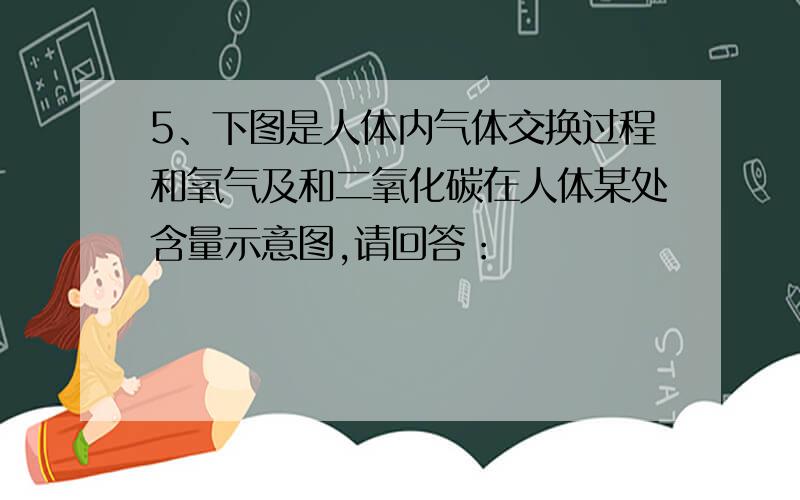 5、下图是人体内气体交换过程和氧气及和二氧化碳在人体某处含量示意图,请回答：