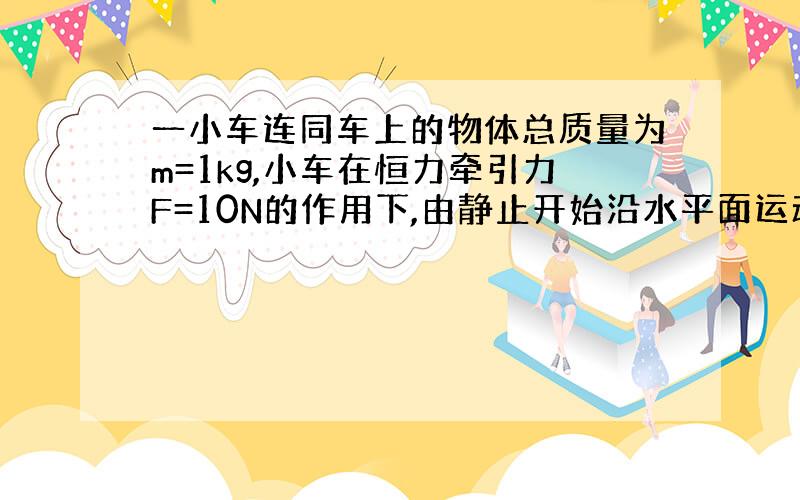 一小车连同车上的物体总质量为m=1kg,小车在恒力牵引力F=10N的作用下,由静止开始沿水平面运动,