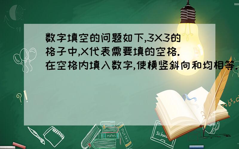 数字填空的问题如下,3X3的格子中,X代表需要填的空格.在空格内填入数字,使横竖斜向和均相等.希望能写出详细解法,及对这