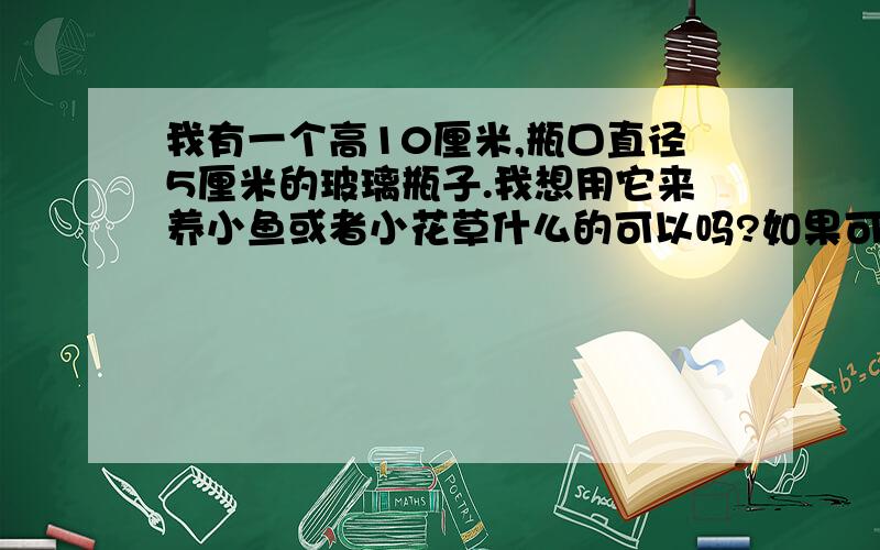 我有一个高10厘米,瓶口直径5厘米的玻璃瓶子.我想用它来养小鱼或者小花草什么的可以吗?如果可以,那要养什么小鱼或者花草,