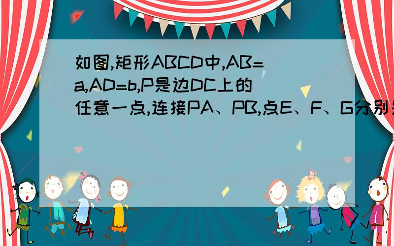 如图,矩形ABCD中,AB=a,AD=b,P是边DC上的任意一点,连接PA、PB,点E、F、G分别是AB、BP、PA的中