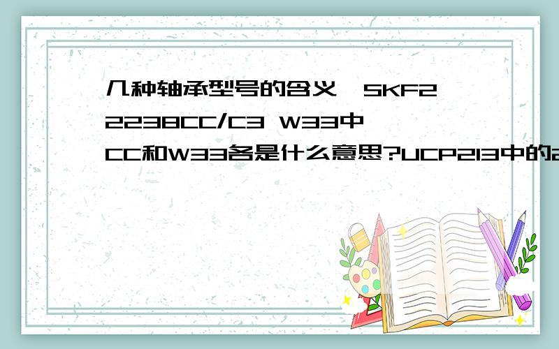 几种轴承型号的含义,SKF22238CC/C3 W33中CC和W33各是什么意思?UCP213中的2是什么意思?SKF7