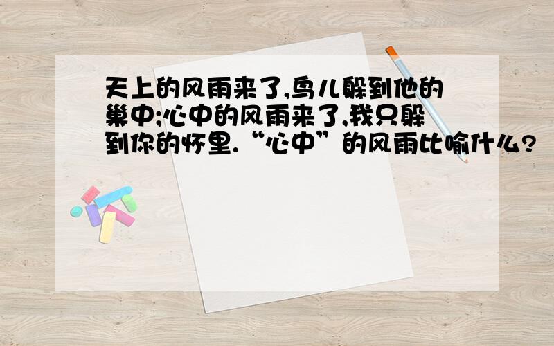 天上的风雨来了,鸟儿躲到他的巢中;心中的风雨来了,我只躲到你的怀里.“心中”的风雨比喻什么?