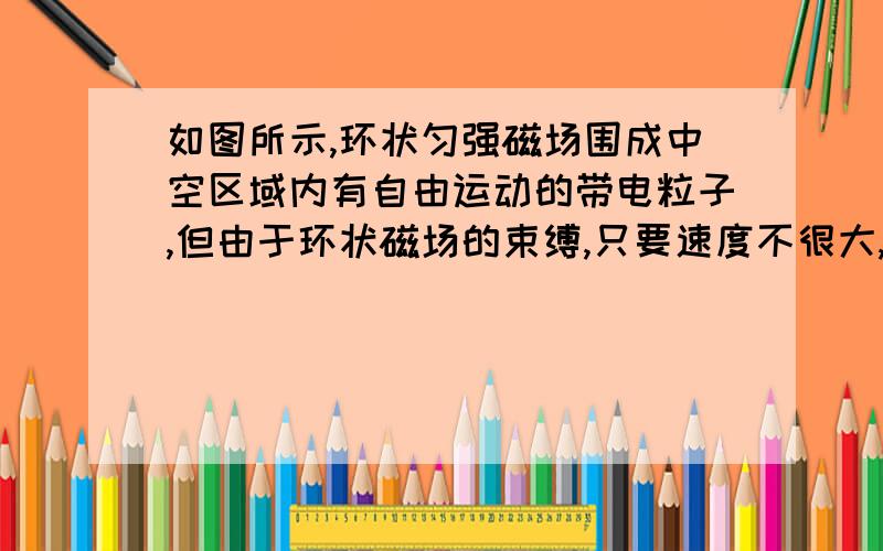 如图所示,环状匀强磁场围成中空区域内有自由运动的带电粒子,但由于环状磁场的束缚,只要速度不很大,都不会穿出磁场的外边缘.