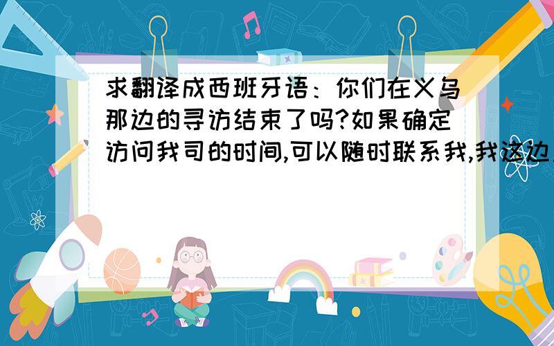 求翻译成西班牙语：你们在义乌那边的寻访结束了吗?如果确定访问我司的时间,可以随时联系我,我这边直接