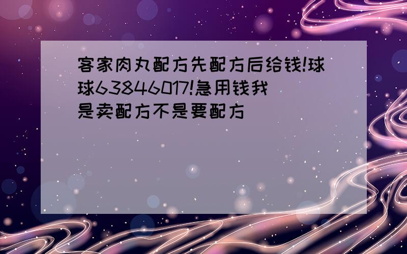 客家肉丸配方先配方后给钱!球球63846017!急用钱我是卖配方不是要配方