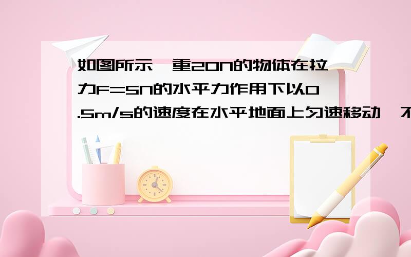 如图所示,重20N的物体在拉力F=5N的水平力作用下以0.5m/s的速度在水平地面上匀速移动,不计滑轮及绳的质量,且滑轮