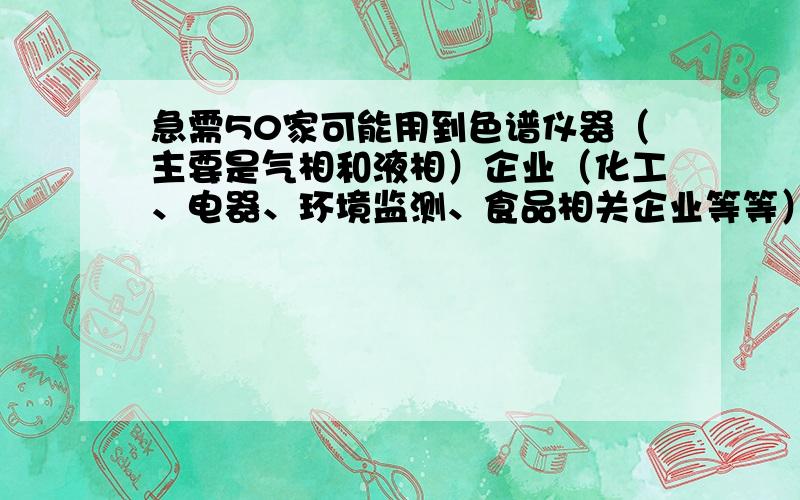 急需50家可能用到色谱仪器（主要是气相和液相）企业（化工、电器、环境监测、食品相关企业等等）相关信息