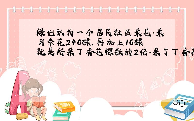 绿化队为一个居民社区采花.采月季花240棵,再加上16棵就是所采丁香花棵数的2倍.采了丁香花多少棵.解方程