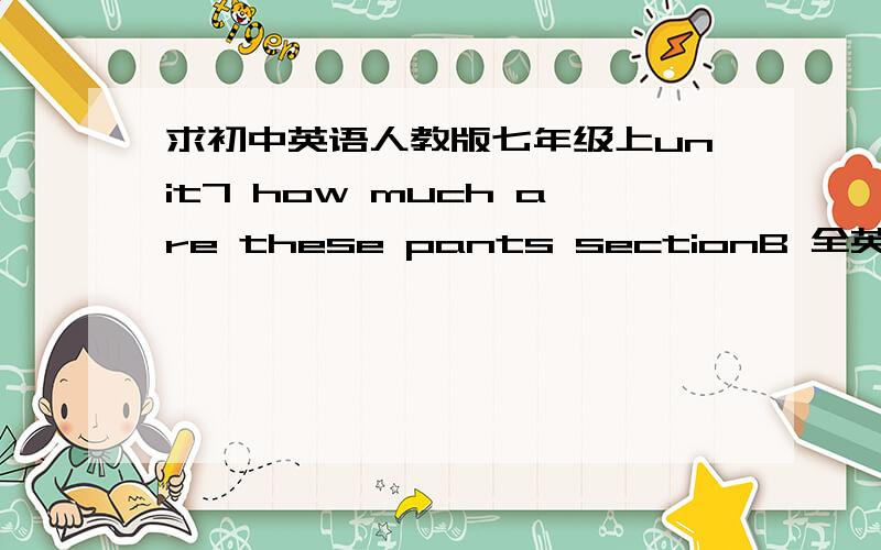 求初中英语人教版七年级上unit7 how much are these pants sectionB 全英文说课稿