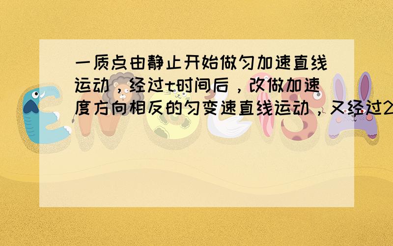 一质点由静止开始做匀加速直线运动，经过t时间后，改做加速度方向相反的匀变速直线运动，又经过2t时间恰好回到出发点，则该质