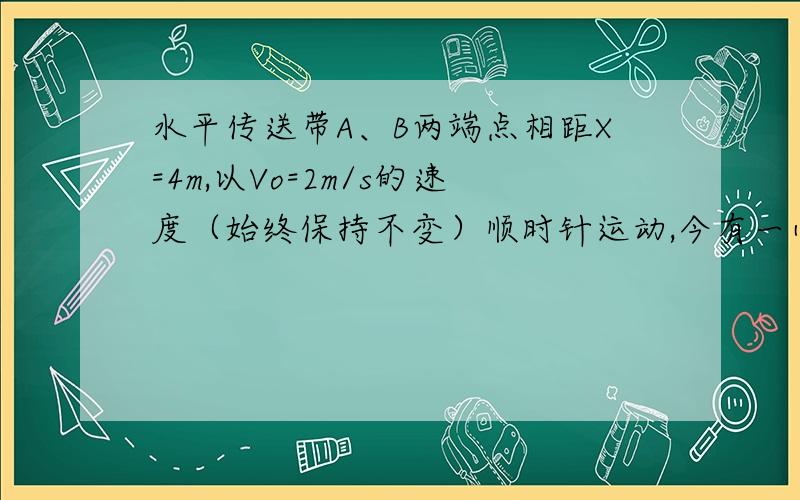 水平传送带A、B两端点相距X=4m,以Vo=2m/s的速度（始终保持不变）顺时针运动,今有一小煤块（可视为质点）无初速度