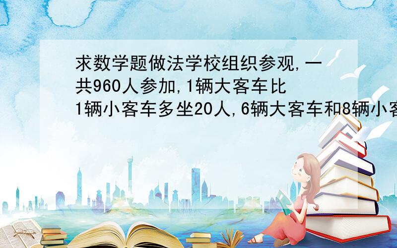 求数学题做法学校组织参观,一共960人参加,1辆大客车比1辆小客车多坐20人,6辆大客车和8辆小客车坐的人数相等,如果都