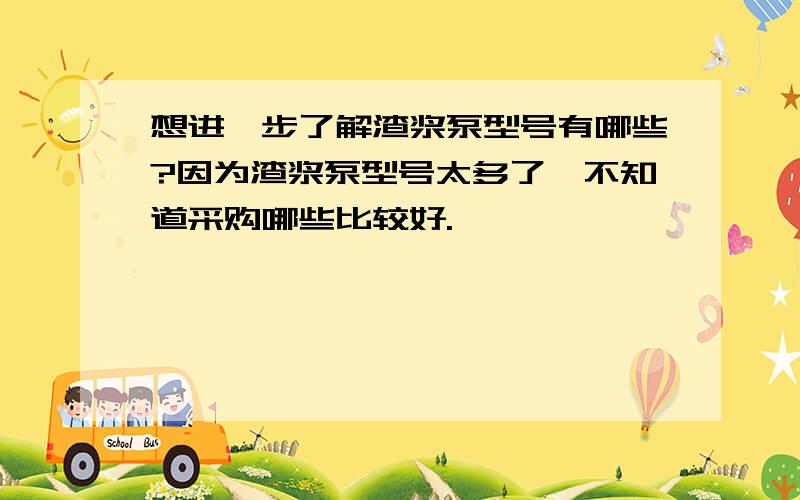 想进一步了解渣浆泵型号有哪些?因为渣浆泵型号太多了,不知道采购哪些比较好.