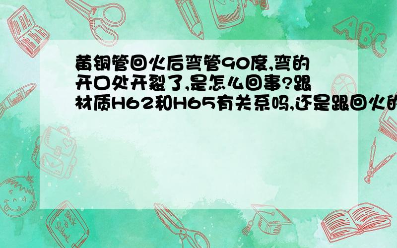 黄铜管回火后弯管90度,弯的开口处开裂了,是怎么回事?跟材质H62和H65有关系吗,还是跟回火的温度有关系