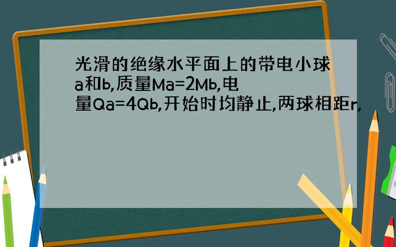 光滑的绝缘水平面上的带电小球a和b,质量Ma=2Mb,电量Qa=4Qb,开始时均静止,两球相距r,