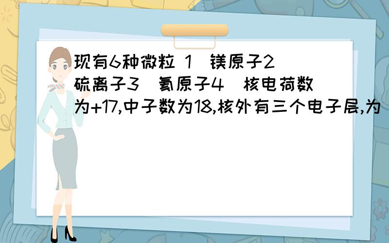 现有6种微粒 1）镁原子2）硫离子3）氦原子4）核电荷数为+17,中子数为18,核外有三个电子层,为 2 8 85）核电