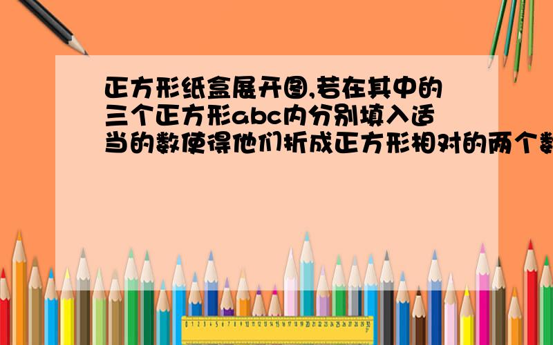 正方形纸盒展开图,若在其中的三个正方形abc内分别填入适当的数使得他们折成正方形相对的两个数互为相反数