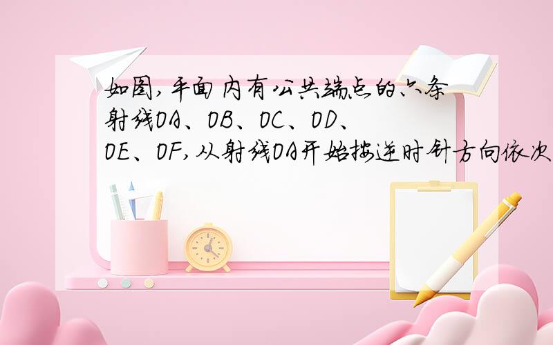 如图,平面内有公共端点的六条射线OA、OB、OC、OD、OE、OF,从射线OA开始按逆时针方向依次在射线上写出数1,2,