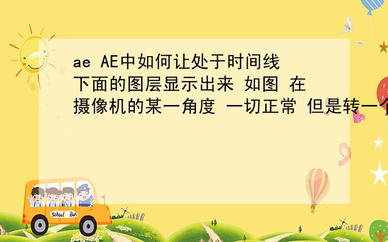 ae AE中如何让处于时间线下面的图层显示出来 如图 在摄像机的某一角度 一切正常 但是转一个角度 原本应该显示在前面的