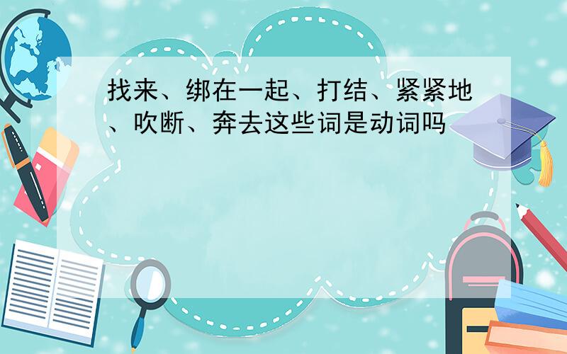 找来、绑在一起、打结、紧紧地、吹断、奔去这些词是动词吗