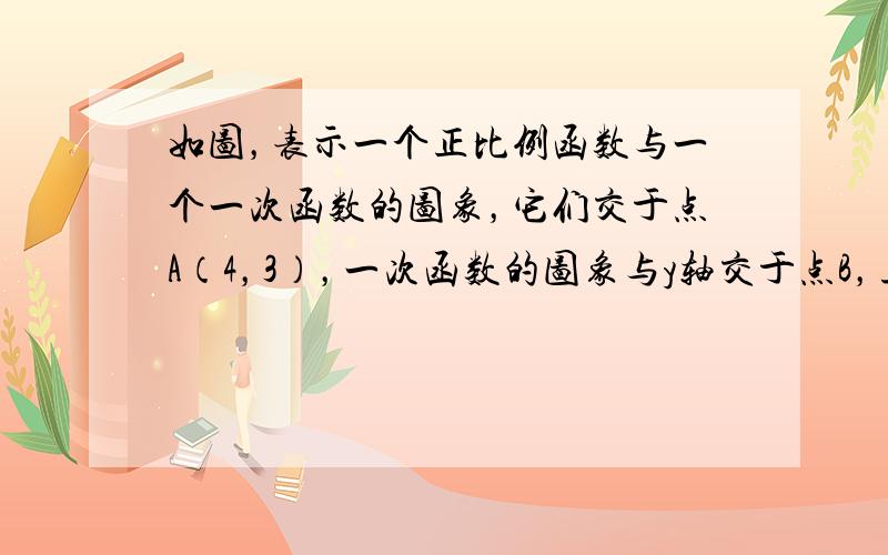 如图，表示一个正比例函数与一个一次函数的图象，它们交于点A（4，3），一次函数的图象与y轴交于点B，且OA=OB，求这两