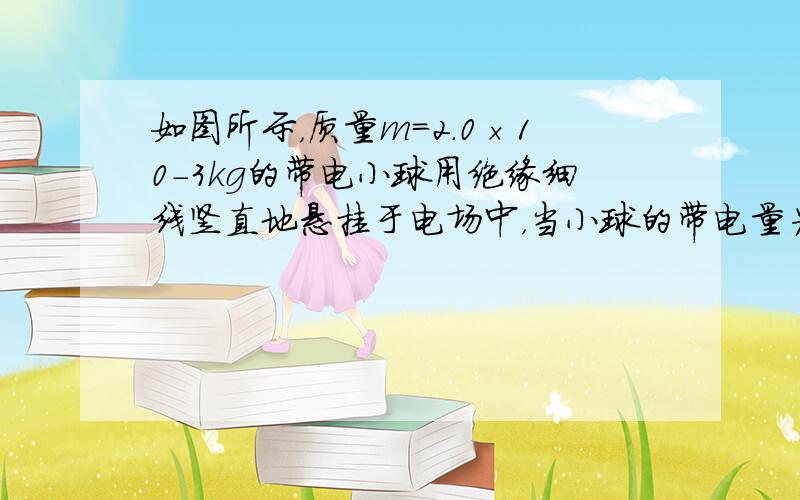 如图所示，质量m=2.0×10-3kg的带电小球用绝缘细线竖直地悬挂于电场中，当小球的带电量为q1=1.0×10-4C时