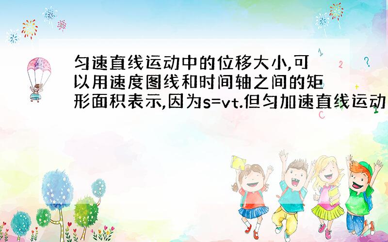 匀速直线运动中的位移大小,可以用速度图线和时间轴之间的矩形面积表示,因为s=vt.但匀加速直线运动的位移大小为什么能用速