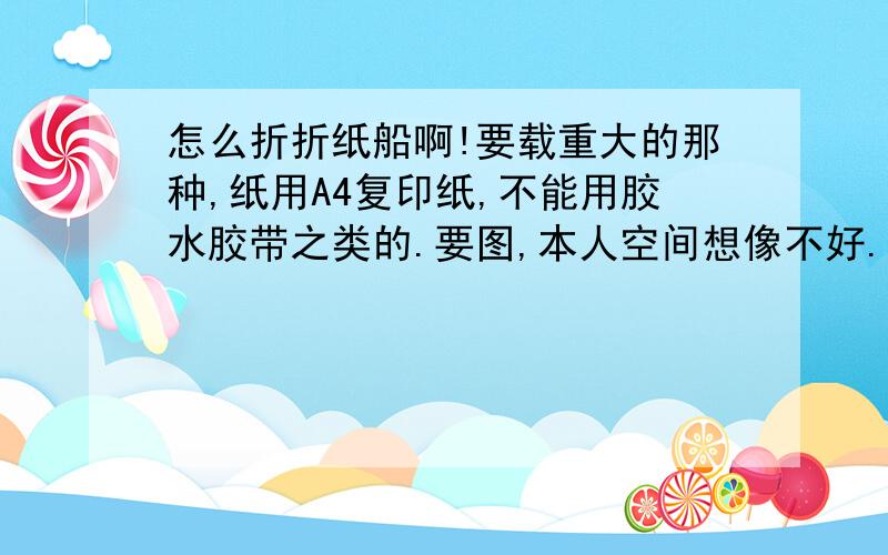 怎么折折纸船啊!要载重大的那种,纸用A4复印纸,不能用胶水胶带之类的.要图,本人空间想像不好.