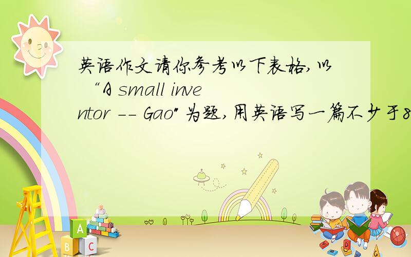 英语作文请你参考以下表格,以 “A small inventor -- Gao