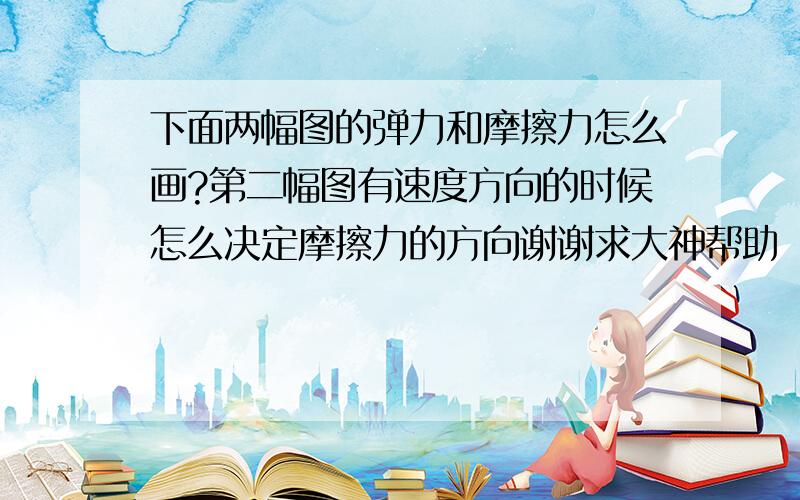 下面两幅图的弹力和摩擦力怎么画?第二幅图有速度方向的时候怎么决定摩擦力的方向谢谢求大神帮助